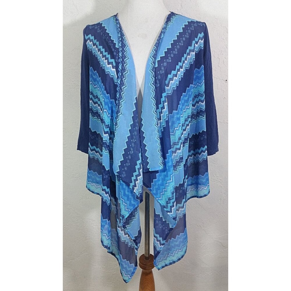 Rafaella Studio Cardigan Small Chevron Striped Open Drape Shrug Layering